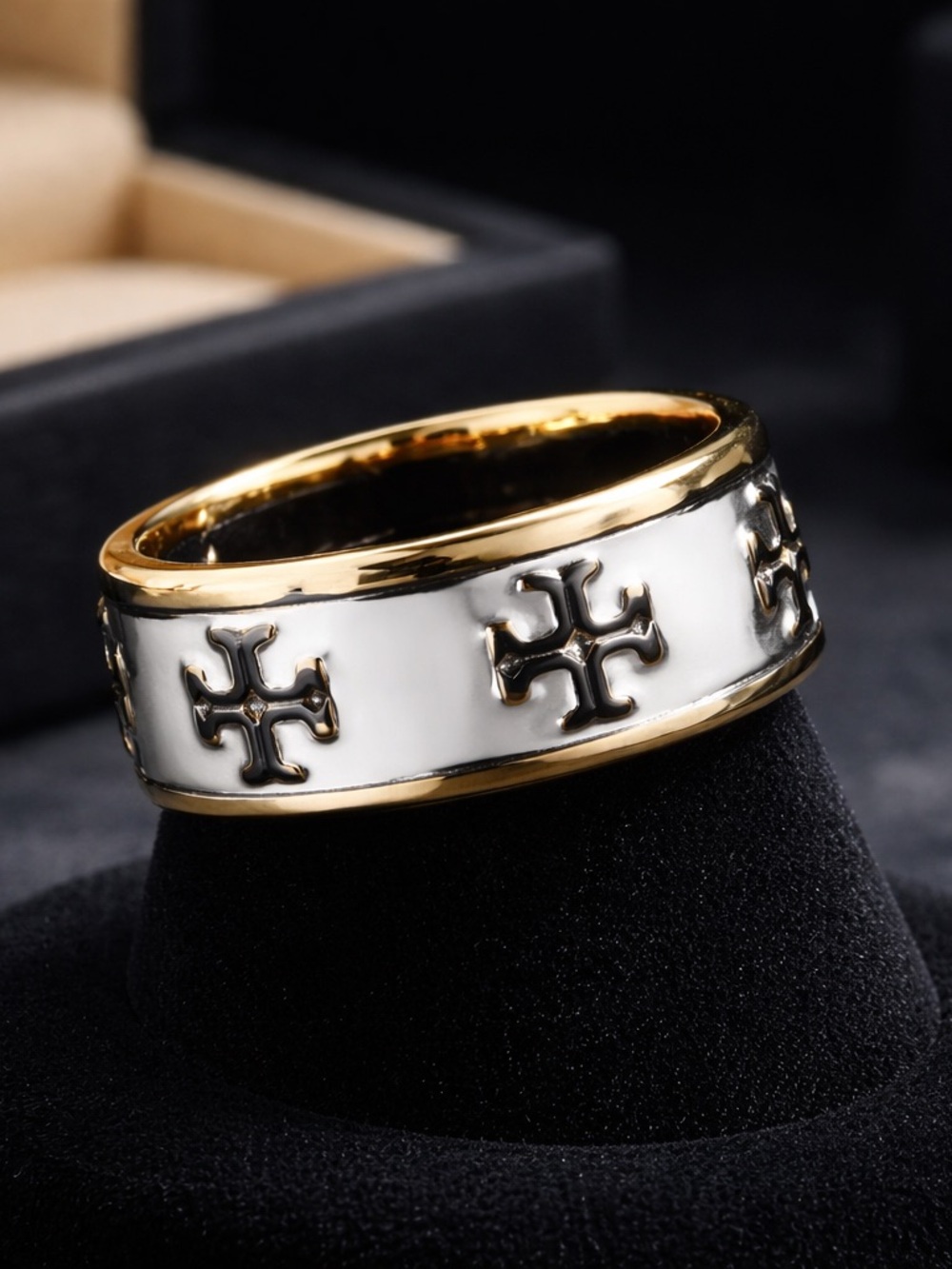Tory Burch Gold & White Cross Band Ring
